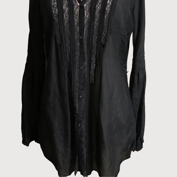 Unique Black Long sleeve tunic blouse lace insets - Picture 2 of 10